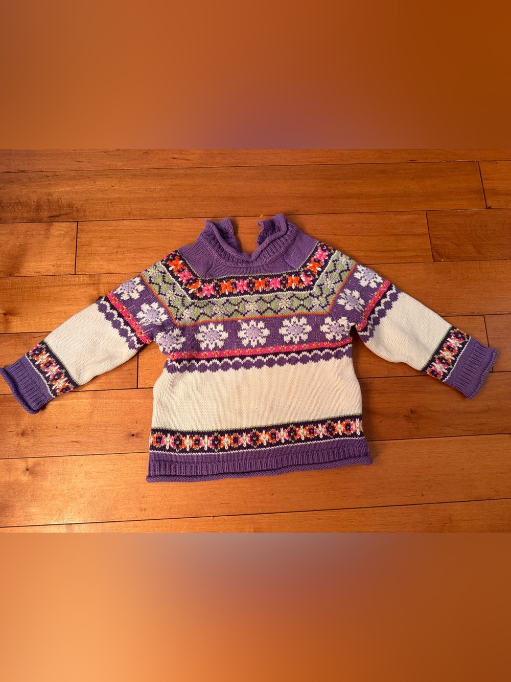 The Children's Place Purple Fair Isle Ruffled Mock-Neck Sweater